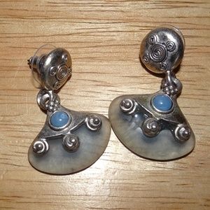 Boho~C. Stein Clam Shell Dangle Pierced Earrings